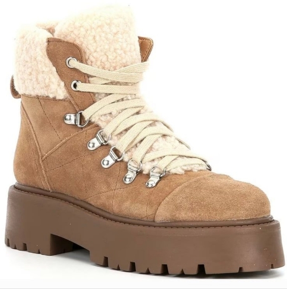 Steve Madden Shoes - Steve MaddenReyen Suede Faux Shearling Cold Weather Lug Sole Platforms booties.